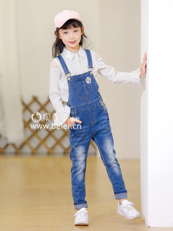 贝蕾尔童装2023春夏季藏蓝色背带裤