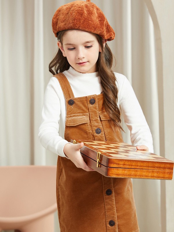 迪迪鹿童装2022秋冬季驼色吊带裙