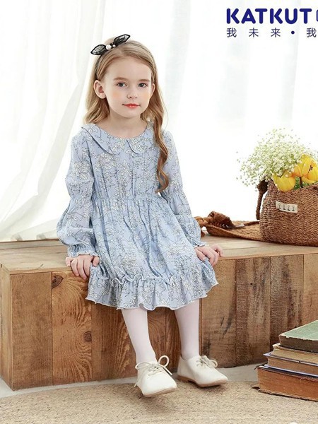 咔酷德童装2022秋冬季蓝色衬衫裙