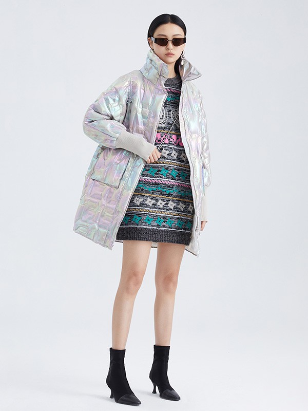 曼娅奴女装2022秋冬季银色棉服