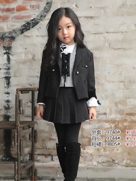 米芝儿童装2022秋冬季黑色百褶裙
