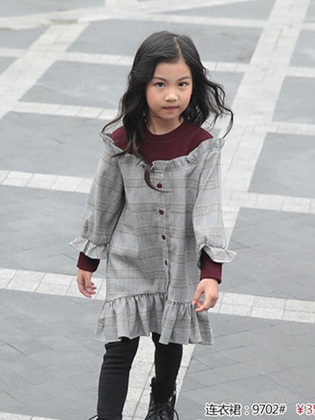 米芝儿童装2022秋冬季灰色连衣裙