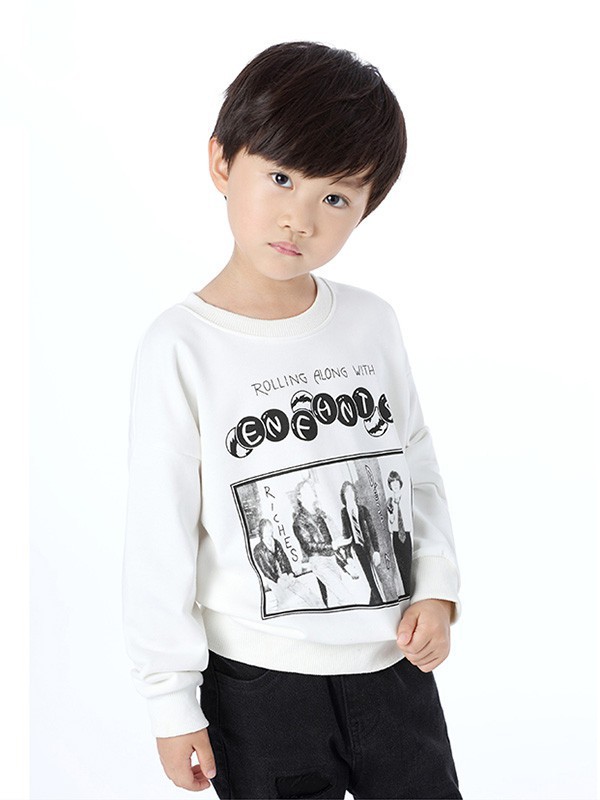 吉象贝儿童装2023春夏季白色T恤