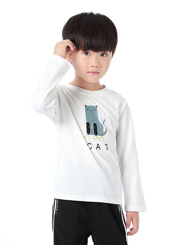 吉象贝儿童装2023春夏季白色T恤