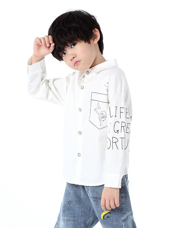 吉象贝儿童装2023春夏季白色衬衫