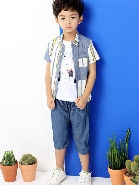 吉象贝儿童装2023春夏季白色T恤