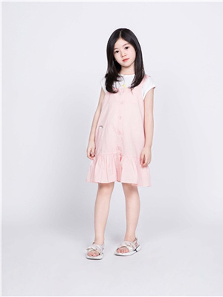 海贝童装2023春夏季粉色连衣裙