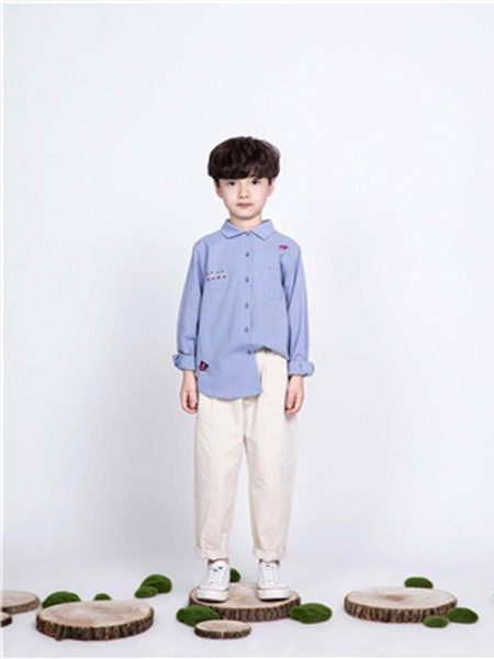 海贝童装2023春夏季蓝色衬衫