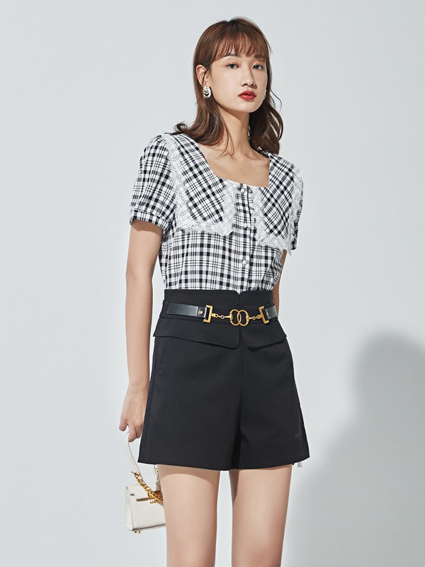 海贝女装2023春夏季黑色短裙