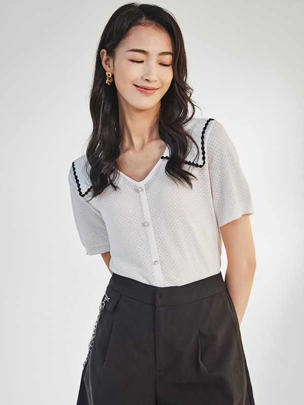 海贝女装2023春夏季白色polo衫