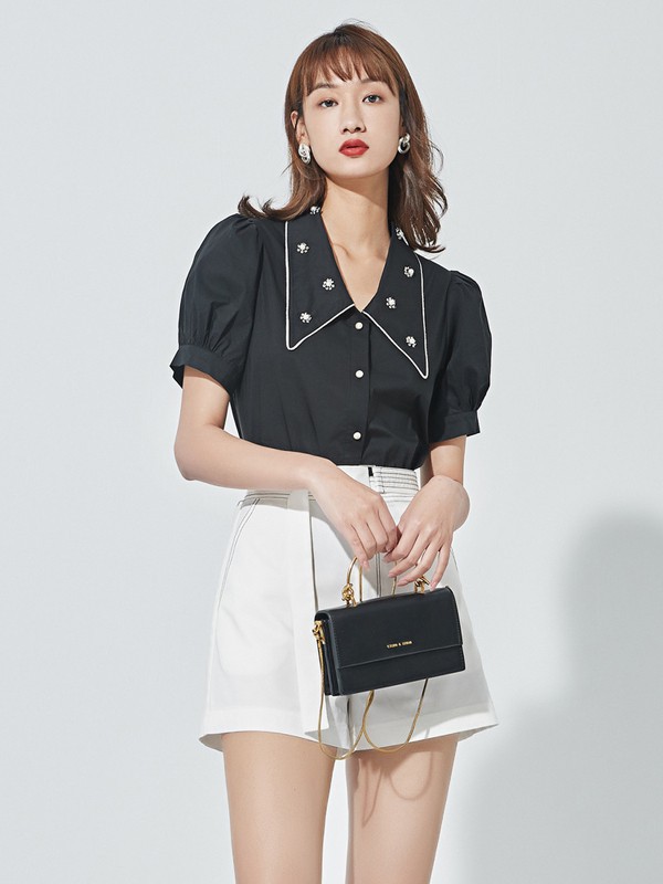 海贝女装2023春夏季白色短裤