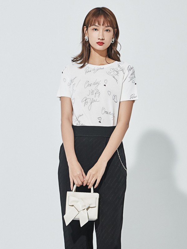 海贝女装2023春夏季白色T恤