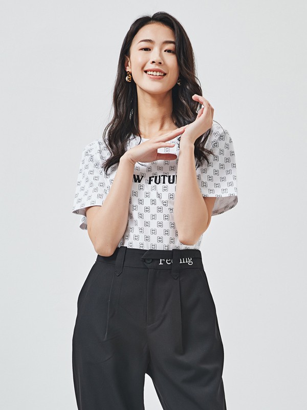 海贝女装2023春夏季白色T恤