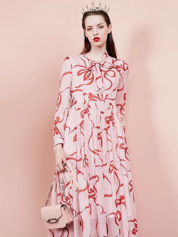 菲姿女装2023春夏季粉色连衣裙