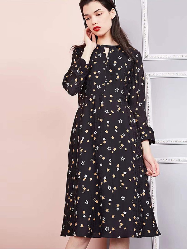 菲姿女装2023春夏季黑色连衣裙