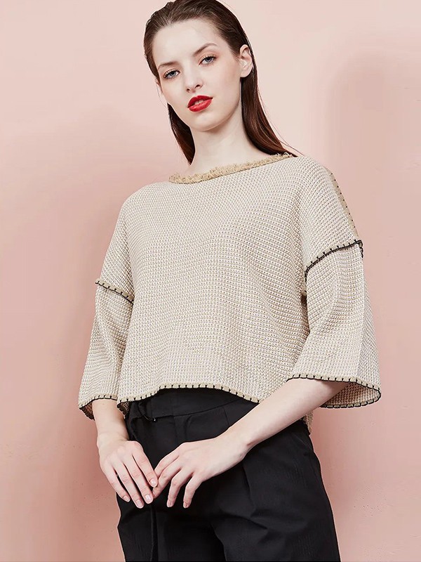 菲姿女装2023春夏季卡其色T恤