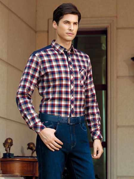 维多利保罗男装2023春夏季酒红色衬衫