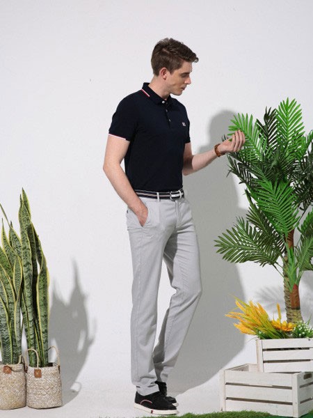 维多利保罗男装2023春夏季黑色polo衫