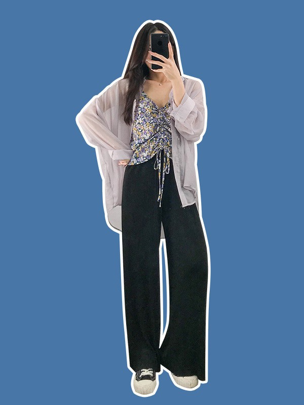 噢吔女装2023春夏季黑色阔腿裤