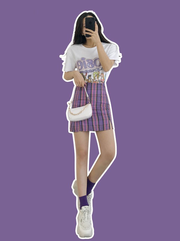 噢吔女装2023春夏季紫色短裙