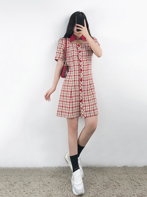 噢吔女装2023春夏季红色连衣裙