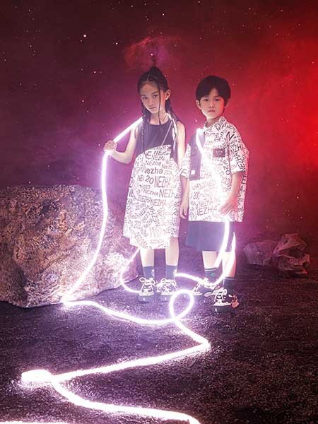 哪吒潮孩童装2023夏季白色套装