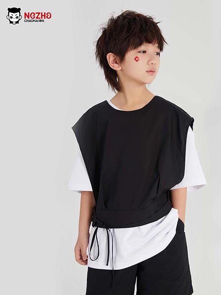 哪吒潮孩童装2023夏季拼色T恤