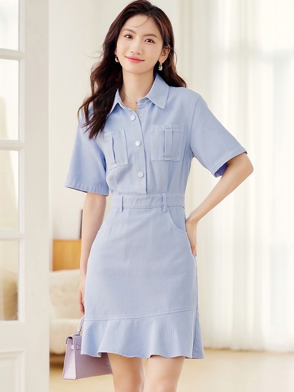 卡致依2023春夏季蓝色衬衫