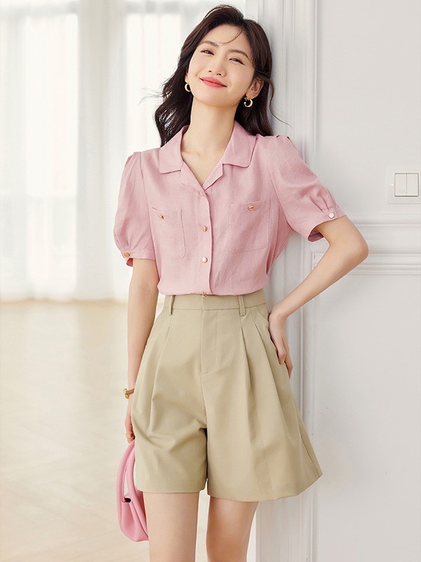 卡致依2023春夏季粉色衬衫