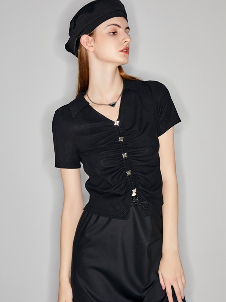 摩凡女装2023春夏季黑色针织衫