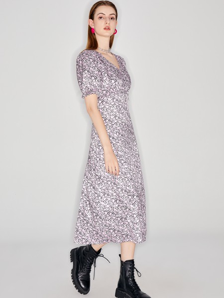 摩凡女装2023春夏季紫色连衣裙