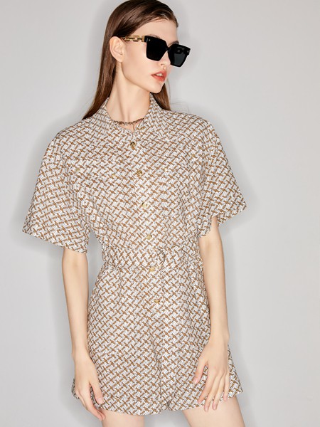 摩凡女装2023春夏季黄色连衣裙