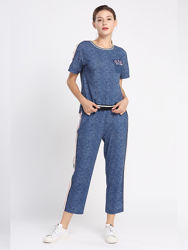 黛绮女装2023春夏季蓝色T恤