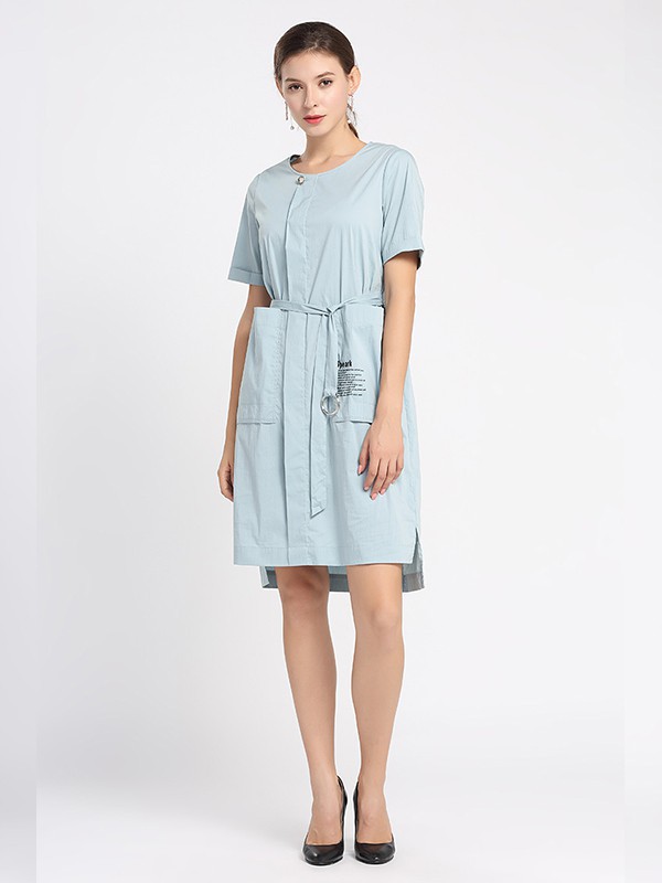 黛绮女装2023春夏季蓝色连衣裙