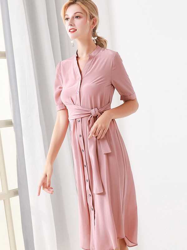 施华布朗女装2023春夏季粉色连衣裙