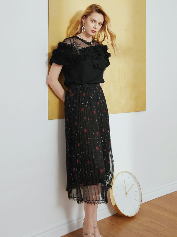 西蔻女装2023春夏季黑色连衣裙