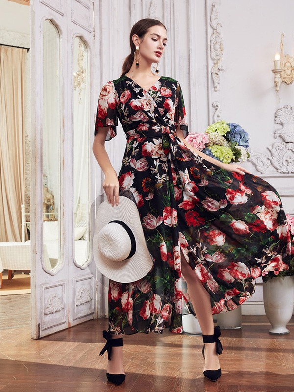 尚约女装2023春夏季黑色连衣裙