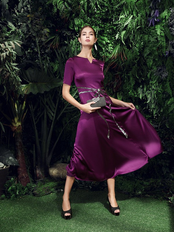 尚约女装2023春夏季紫色连衣裙