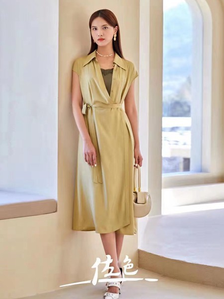 佐色女装2023春夏季黄色连衣裙