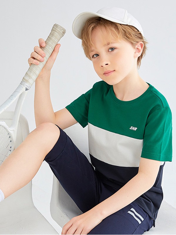 水孩儿童装2023春夏季拼色T恤