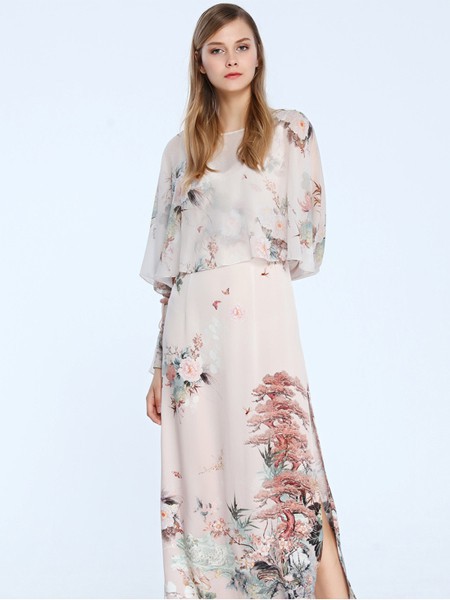 欧柏兰奴女装2023春夏季粉色连衣裙