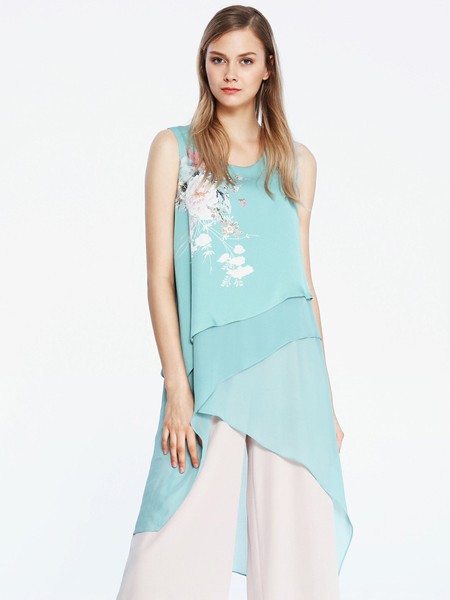 欧柏兰奴女装2023春夏季绿色背心