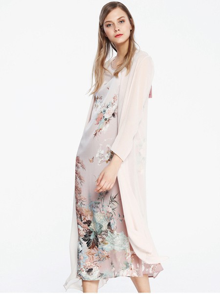 欧柏兰奴女装2023春夏季米色连衣裙