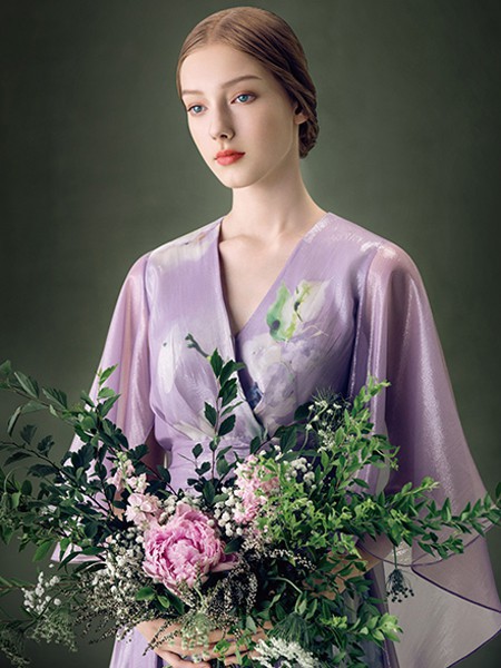 欧柏兰奴女装2023春夏季紫色连衣裙