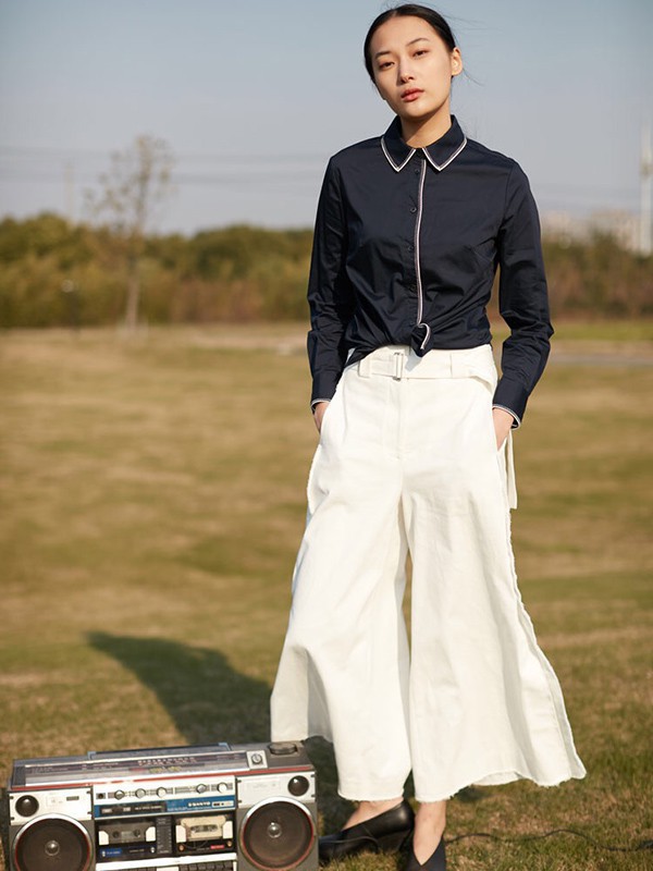 奥柔拉女装2023春夏季白色阔腿裤