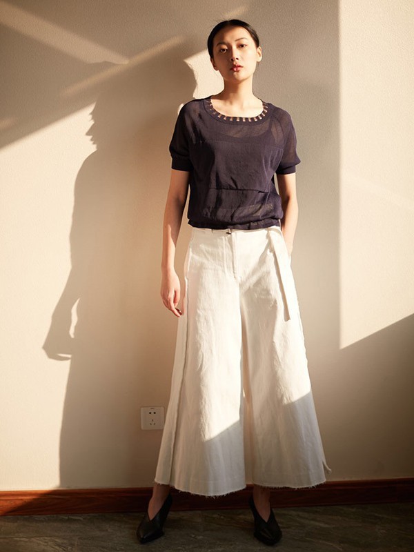 奥柔拉女装2023春夏季白色阔腿裤