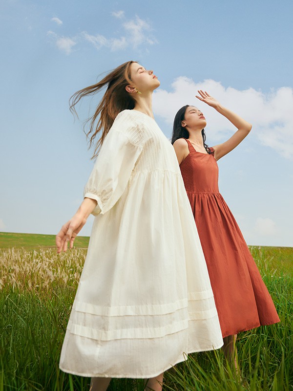 TH2011女装2023春夏季橙色连衣裙