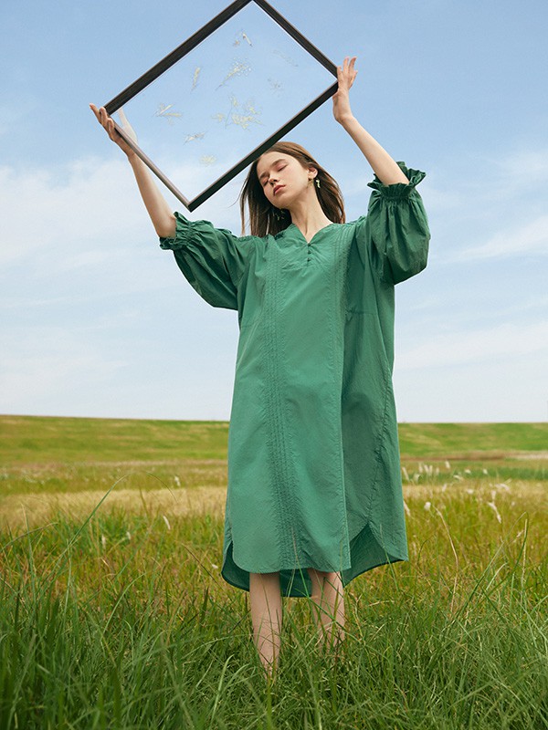 TH2011女装2023春夏季绿色连衣裙