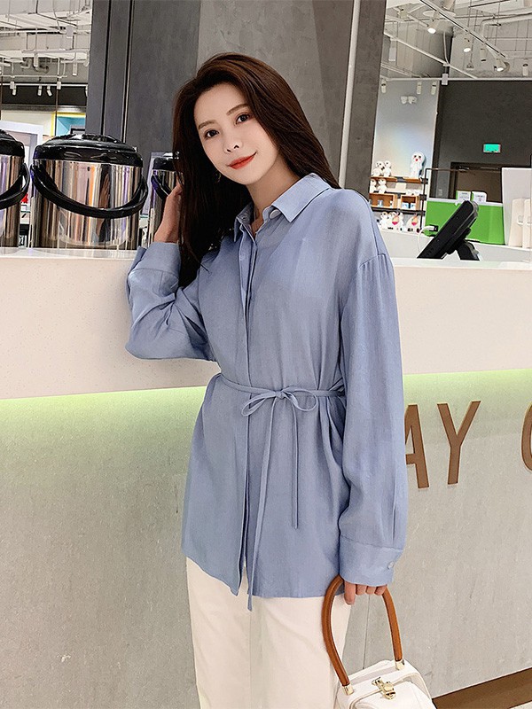 艾夫斯休闲装2023春夏季蓝色衬衫