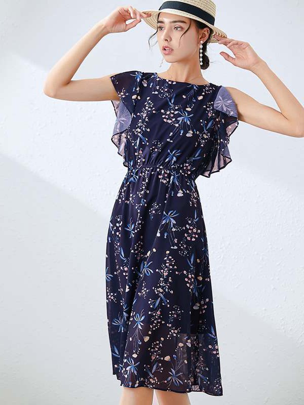 艾夫斯休闲装2023春夏季黑色连衣裙